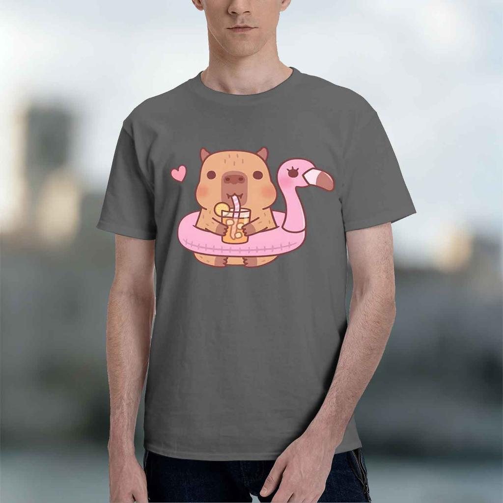 2026 New Model Capybara Loves Drinking Bubble Tea Shortsleeved Tshirt For Unisexs Summer Tide Anime Print Shirt 100 Pure Cott