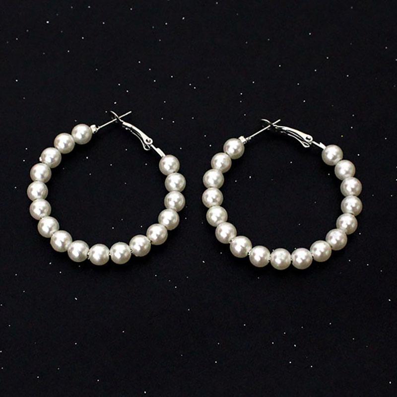 Modische Gold-Silber-Farbe Imitation Perlen Creolen 3 Größen Klein Bis Groß Runde Schlaufenohrringe Für Frauen Hochzeits Schmuck Aros