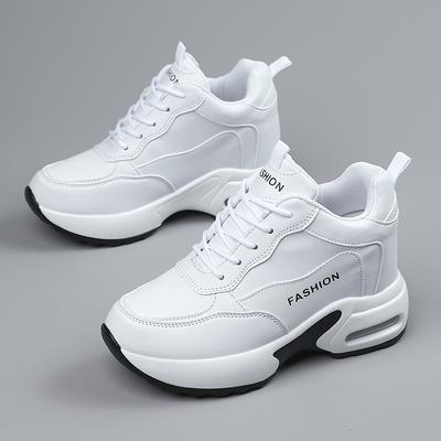 Neue 2025 Mode Höhensteigernde Weiße Sneaker Damen Dicke Sohlen Vielseitig Lässig Weiche Sohle Große Größe 42 PU-Leder Lässig