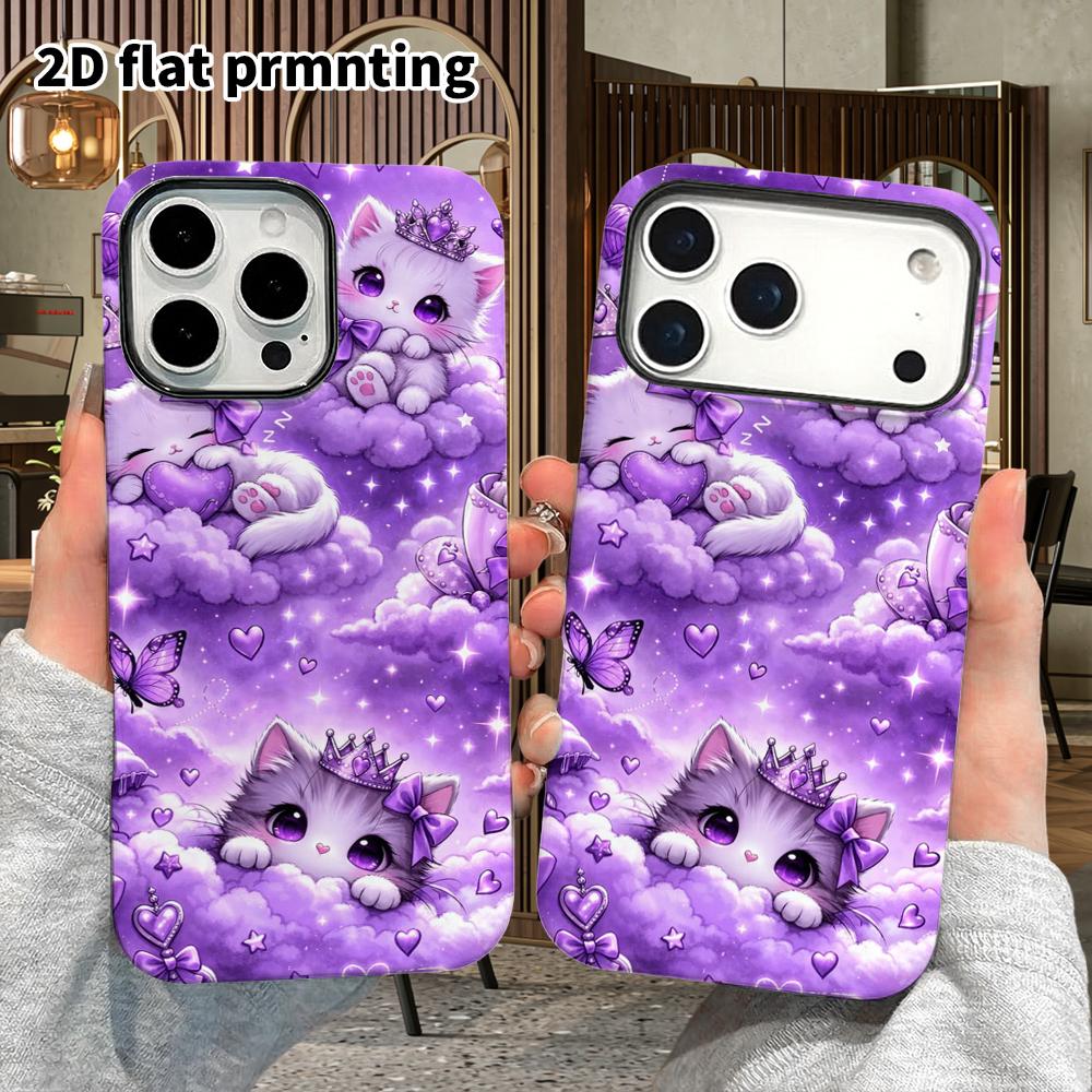 Phone Case: 2D Flat Design Suitable for iPhone 18 17 16 15 14 13 Pro Film Protective Case, Couple Style, Cute Cat Full Print, Christmas and Halloween 