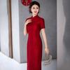 Elegant Vintage Chinese Qipao Dress Women Long Fit-and-Flare With Stand Collar Three-Quarter Sleeve 2025