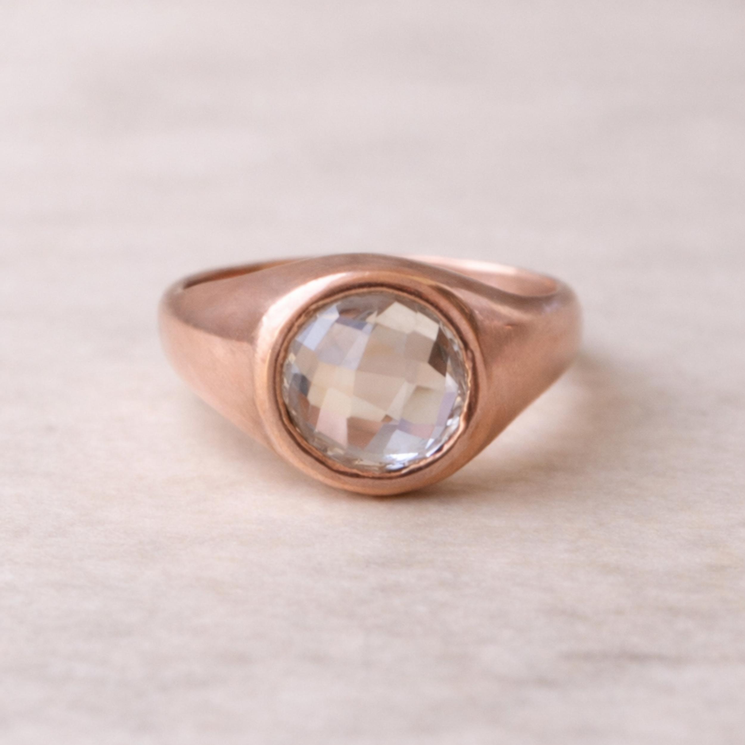 

Clear Quartz Round Signet Ring, 925 Sterling Silver Jewelry, Handmade Boho Pure Copper Ring, Wedding Ring 12 мідний