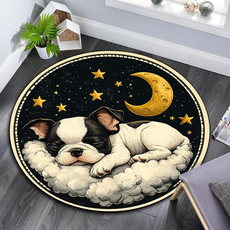 Sleeping French Bulldog Round Area Rug,Carpet Rug for Living Room Bedroom Sofa Playroom Decor,Non-slip Floor Mat