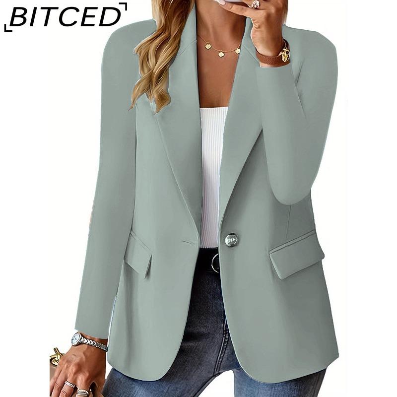

BITCED Осінній однотонний кардиган-блейзер з довгим рукавом для жінок XXXL світло-зелений колір
