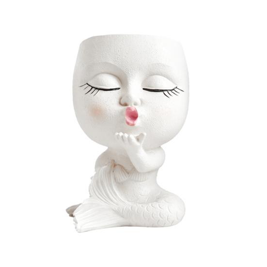 

Горшок для лица с дренажным отверстием из смолы, женская фигурка головы, цветочный горшок, домашний контейнер для растений на открытом воздухе белый