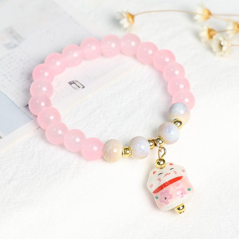 Boho Fortune Cat Charms Bracelet For Women Stretch Wire Couple Bracelet Jewelry Accessories Gifts
