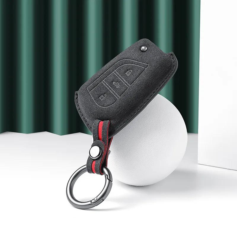 Für Toyota Prius Camry Corolla CHR C-HR RAV4 Land Cruiser 2/3 Tasten Leder Autoschlüsselhülle Schlüsselanhänger Wildleder Zubehör