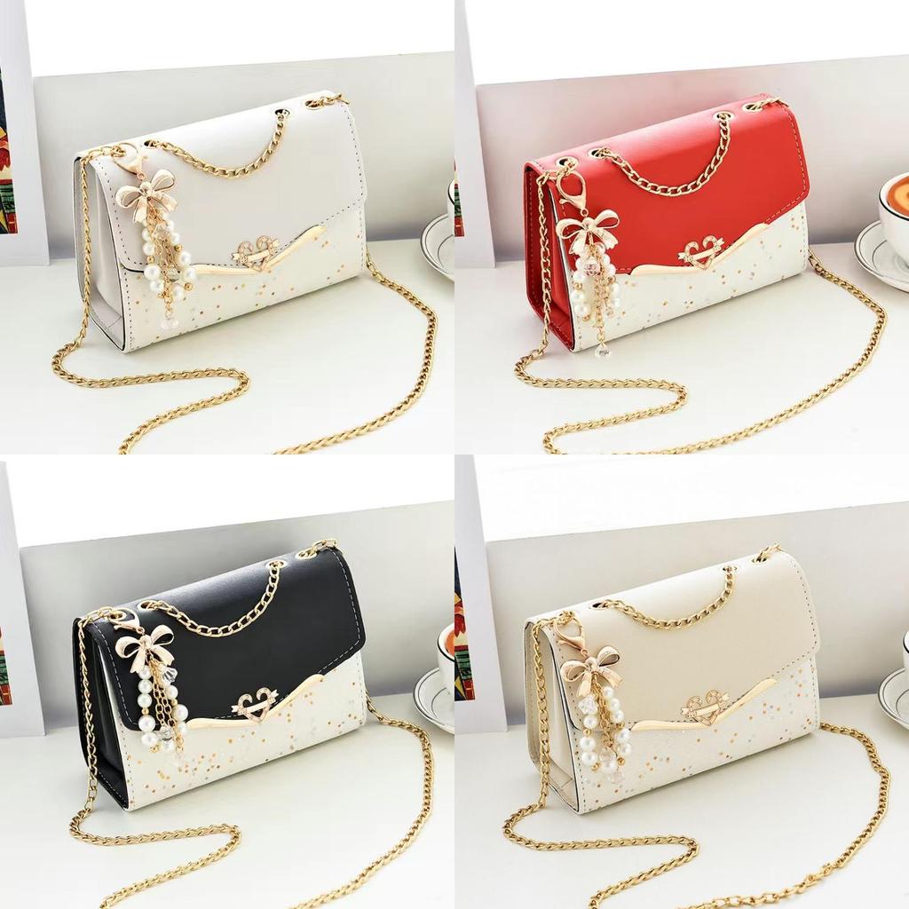 Pu Small Chain Shoulder Bag For Daily Use With Magnetic Closure And Sparkling Elements