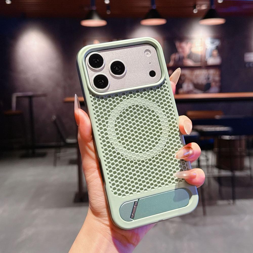 Magnetic Cooling Phone Case For iPhone 17 16 Pro Max Heat Dissipation Wireless Charging Metal Stand Impact Resistant Cover