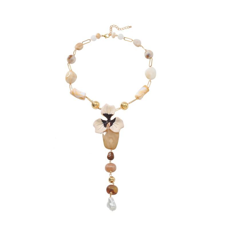 Handmade Resin Floral Statement Necklace Women Boho Beach Chic Layered Pendant Chain 2025 Fashion Accessory
