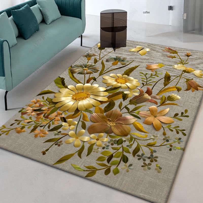 Nordic Style Carpet: Fresh Floral Design for Living Room, Bedroom, or Bay Window Coffee Table.