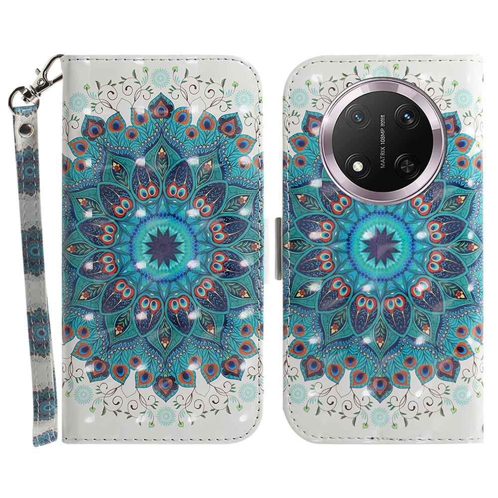 For Honor Magic7 Lite 5G/X9c 5G/X60 Pro 5G Case Pattern Printing Leather Wallet Phone Cover with Wrist Strap