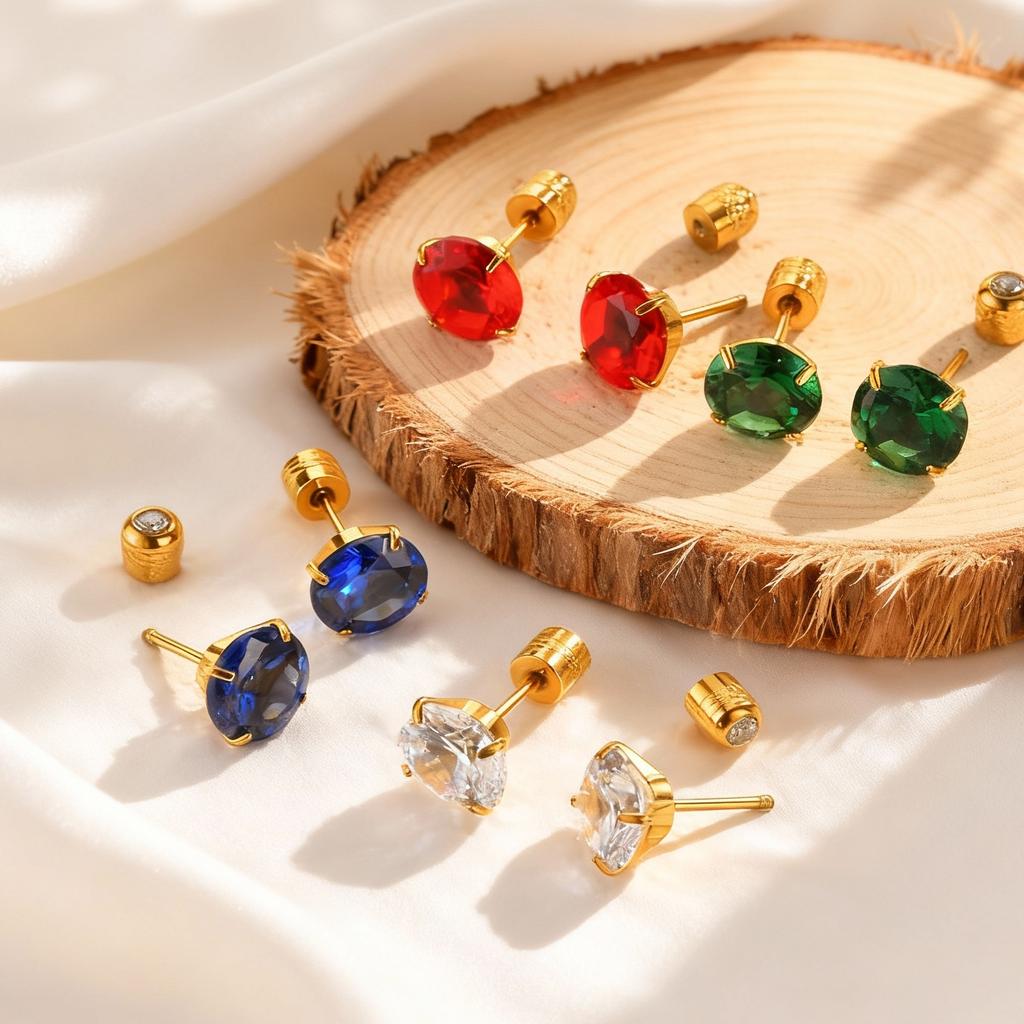 Fashionable White Zircon Earrings,Multicolor Temperament Four-Prong Zircon Stud Earrings for Women,Simple Jewelry Gift Wholesale