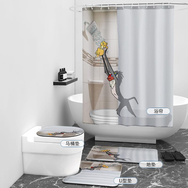 Shower Curtain Set Dinosaur Bath Pattern Digital Printing Shower Curtain Bathroom Four-Piece Set