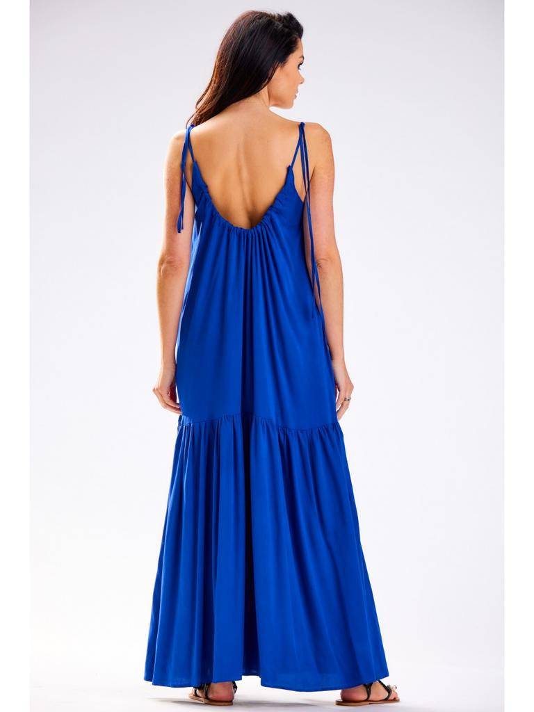Übergroßes Sommer-Maxikleid mit Trägern, blau S/M