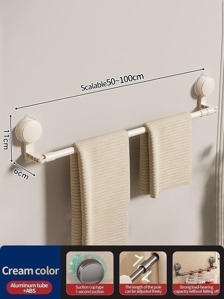 No Drill Suction Cup Extendable Rod Towel Rack Bathroom Storage Shelf Adjustable Shower Room Bath Towel Oganizer Hanger