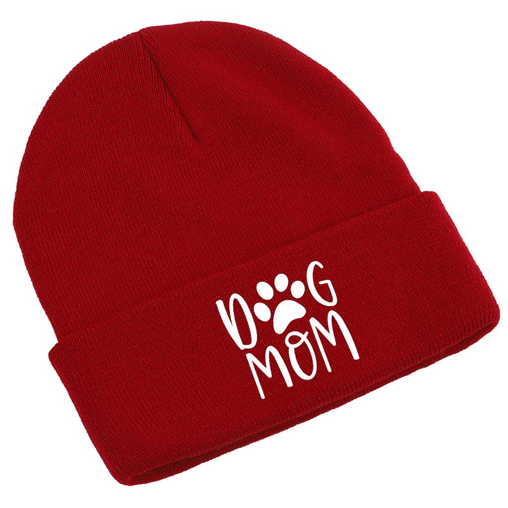 DOG MOM Print Winter Hats Unisex Warm Knit Hat Beanie Hats For Man Leisure Simple Knitted Cap Beanie Ideal Choice For Hiking