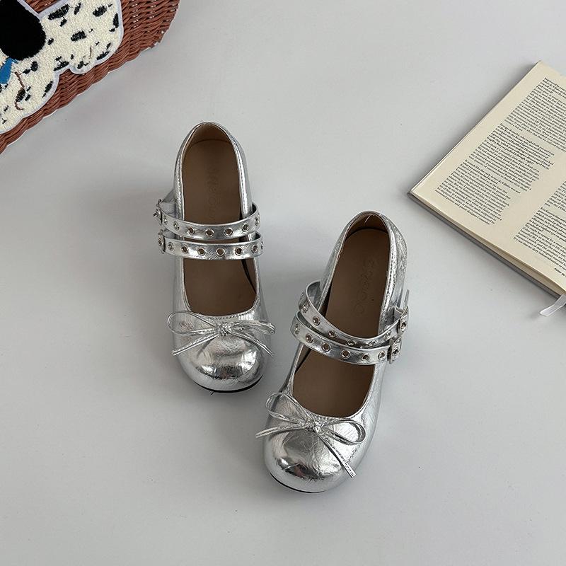 Fashion design sense retro bow high heel Mary Jane shoes women's summer versatile double buckle with ballet shoes single shoes