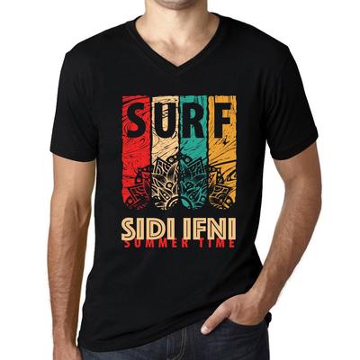 Men's Vintage Tee Shirt Graphic T Shirt V Neck Surf Summer Time SIDI IFNI Deep Black