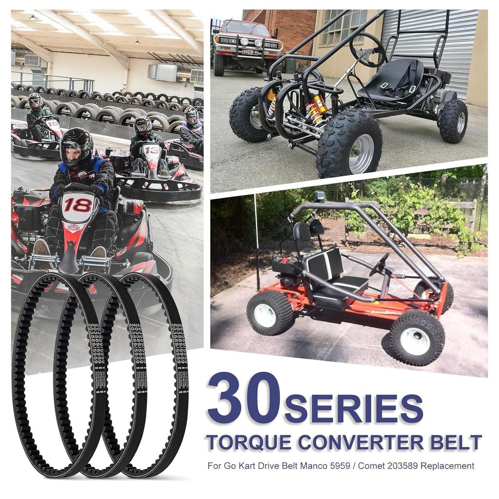 Go Kart Drive Belt, 3PCS Drive Belts, Cheimaxy 30 Series Torque Converter Belt For Manco 5959 / Comet 203589 Part Replacement