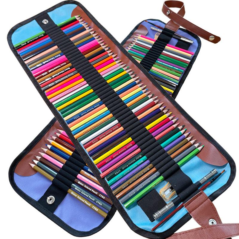 50 Colored Wooden Pencils In Roll-Up Case for Students and Artists