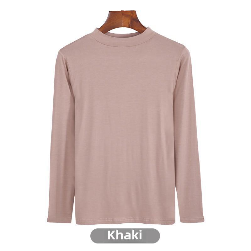 Korean Half-High Collar Slim Fit Modal T-Shirt - Long-Sleeve Solid Color Top