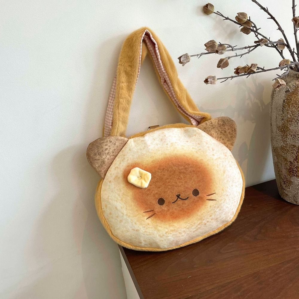 Yellow Butter Cat Shoulder Bag Large Capacity Bread Backpack Casual Cartoon Toast Tote Bag Girls