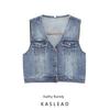 Kaslead New Women Clothes Western Style Fashion Simple V-neck Sleeveless Short Denim Vest 3777024