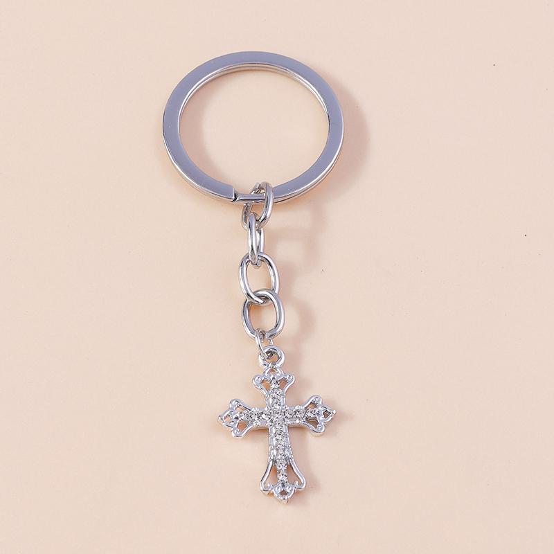 Luxury Rhinestone Crystal Cross Keychain Religious Key Ring Pendants for Key Holder Women Girls Handbag Charms DIY Jewelry Gifts