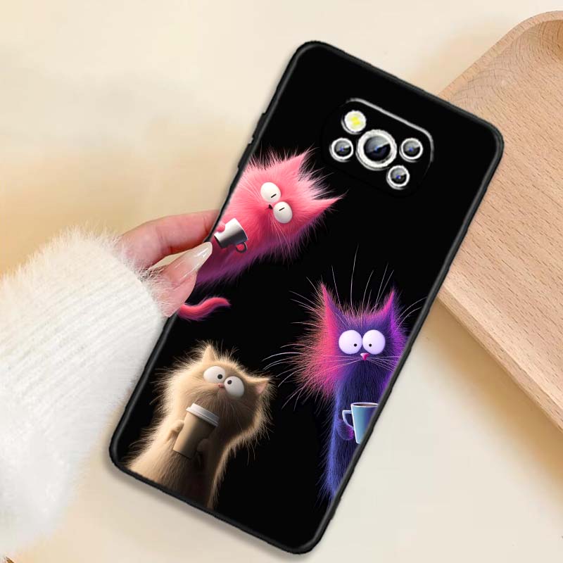

Аниме мультяшный кот иллюстрация Чехол для телефона Для Xiaomi Mi Poco F3 F4 F5 F6 X3 X4 X5 X6 X7 M3 M4 M5 M6 M7 GT Pro 5G Черный Poco X5