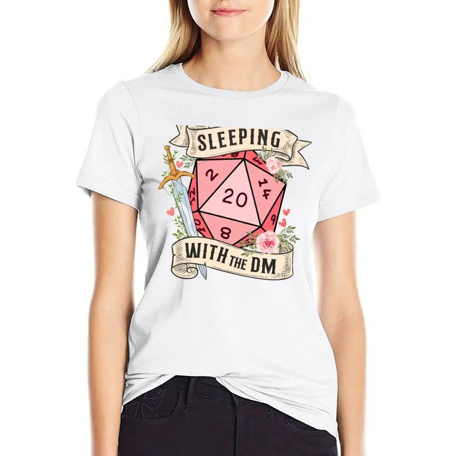 

Sleeping with the Dungeon Master Womens Graphic TShirt D20 Dice Flowers Sword Design Cute Y2k Top Funny DND Themed Shirt S