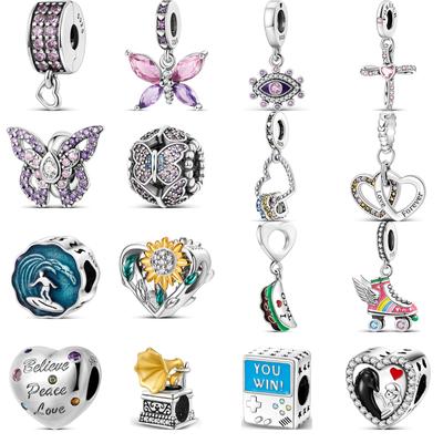 925 Silber Rosa Schmetterling Liebe Herz Anhänger Glänzende Hohlperlen Fit Charms Armband Frauen Schmuck Jahrestag