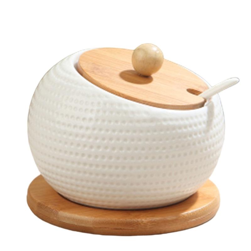 Sturdy Ceramic Condiment Canisters Stylish Ceramic Seasoning Jars with Bamboo Lids for Barbecue Parties and Camping