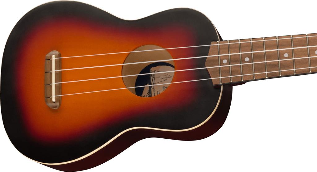 Fender Venice Soprano Walnut with Soft Case Ukulele, Fingerboard, 2-Color Sunburst,
