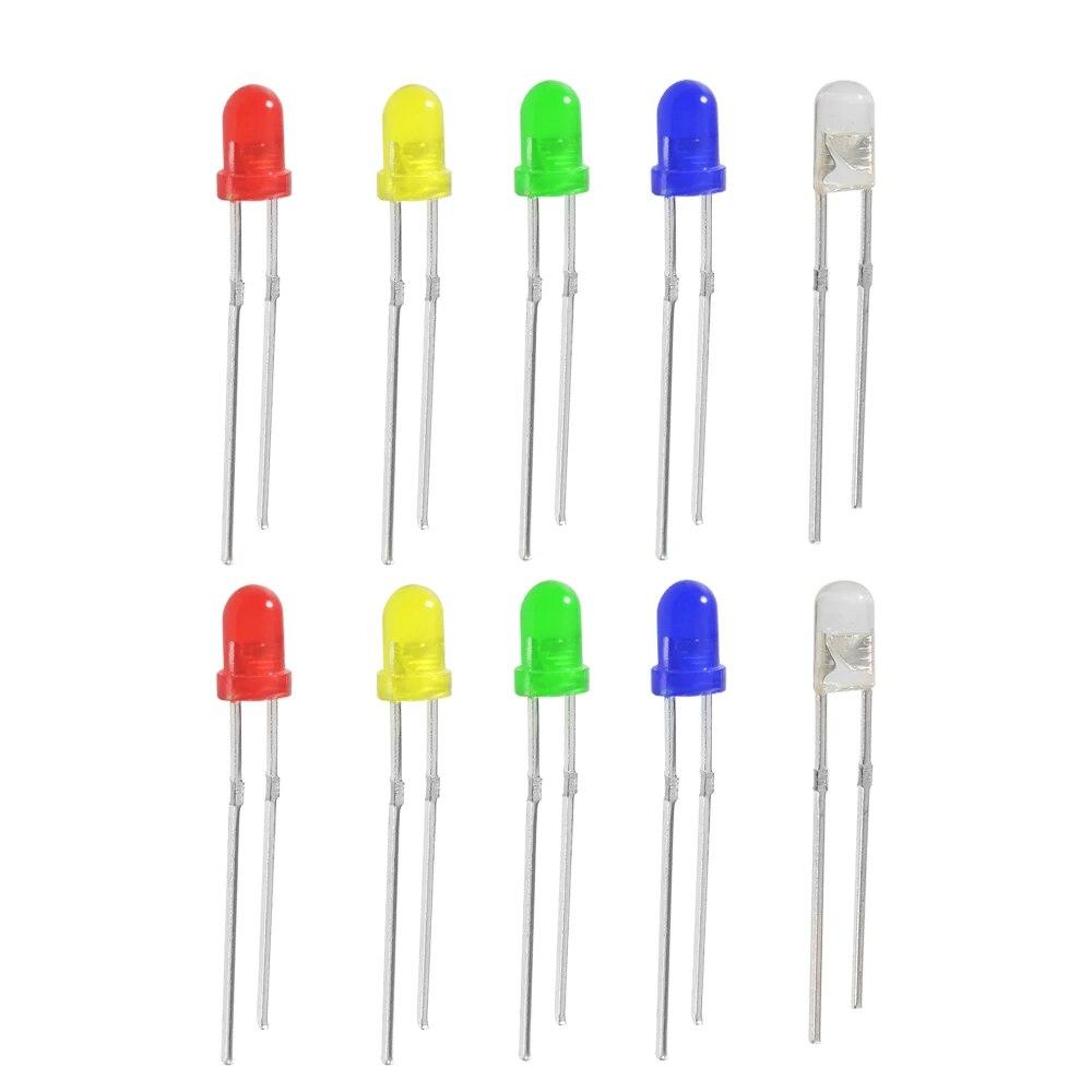 200 bucăți 3 mm diodă emițătoare de lumini 5 culori set sortiment de diode LED, roșu, galben, verde, albastru, alb, diodă LED F3, electronică DIY