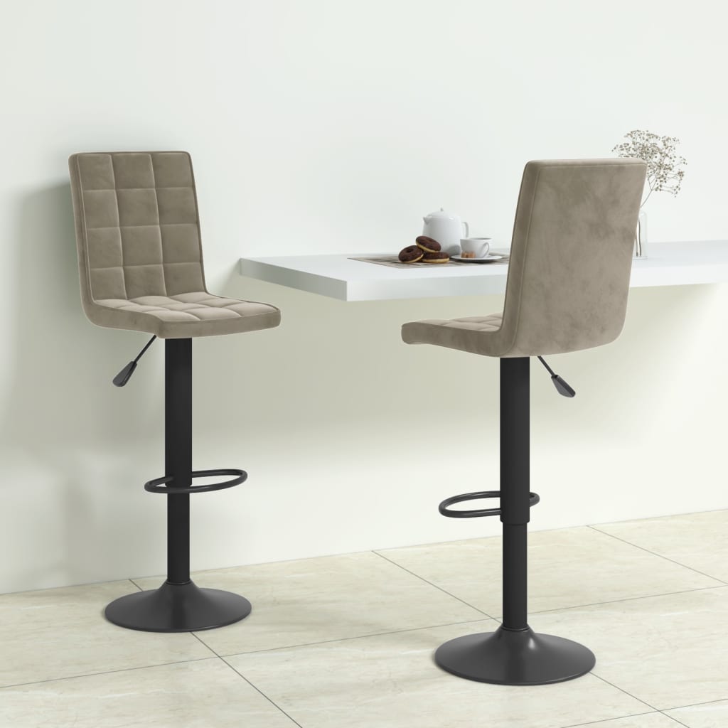 Vidaxl Bar Stools, 2 Pcs, Light Gray, Upholstered In Velvet