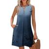 Women's Fashion Casual Printed V-Neck Button With Pocket Vest Sleeveless Dresses