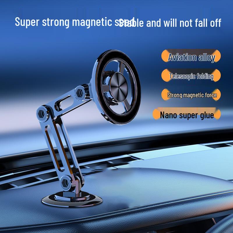 Magnetic Metal Car Phone Holder - Rotating & Folding Dashboard Mount