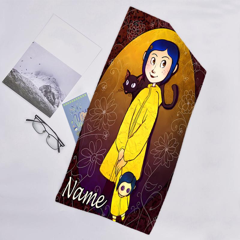 1pc Coraline1 Beach Towel with Custom Name, Beach/Swimming/Bath/Picnic/Camping Towel, Suitable for Seaside Beaches