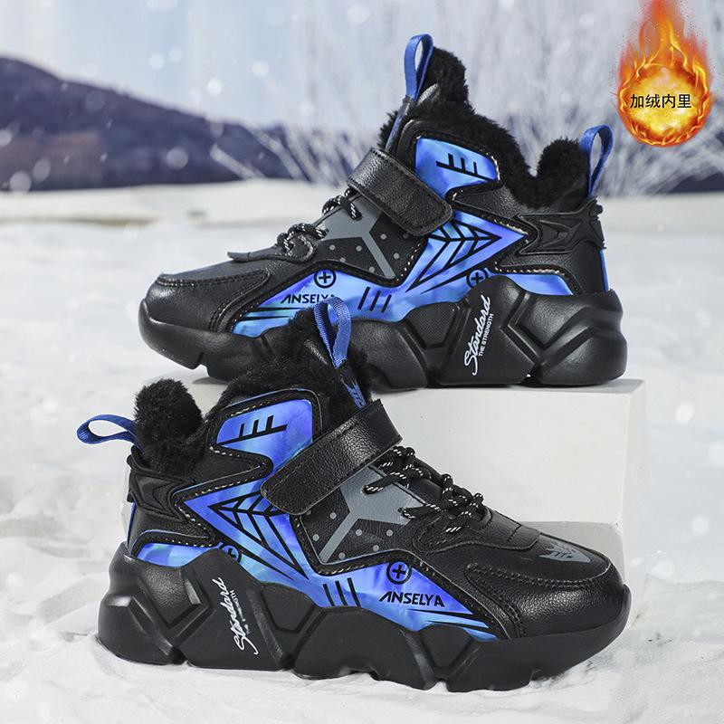 Children's cotton shoes winter new velvet warm boys sports shoes leather waterproof fashion student big cotton shoes