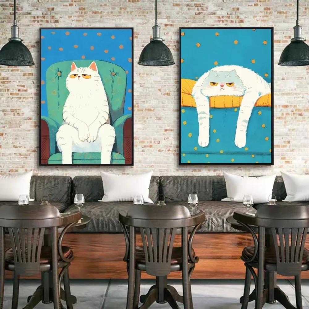 Vintage Wall Art, Funny Animals Kawaii Cats,.High Definition Canvas Printed Poster, Home Living Room Bedroom Decorative Items