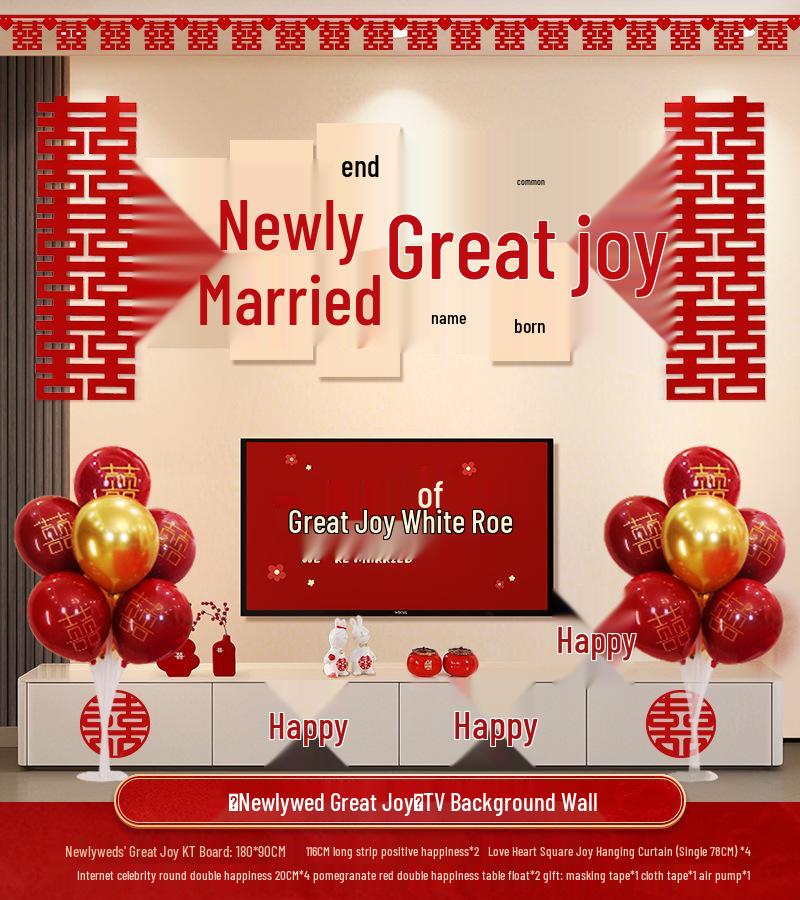 Wedding Decoration Set: Sofa Background, Bedroom Bedside, and Double Happiness Board for Groom's New House