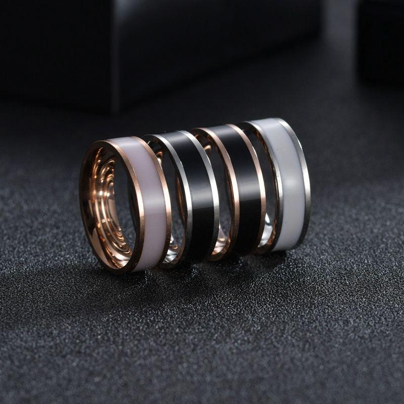 Roségold Farbe Weiß Schwarz Charms Ring für Frau Mann Individuell Gravieren Name Hochzeit 316L Edelstahl Nie Verblassen