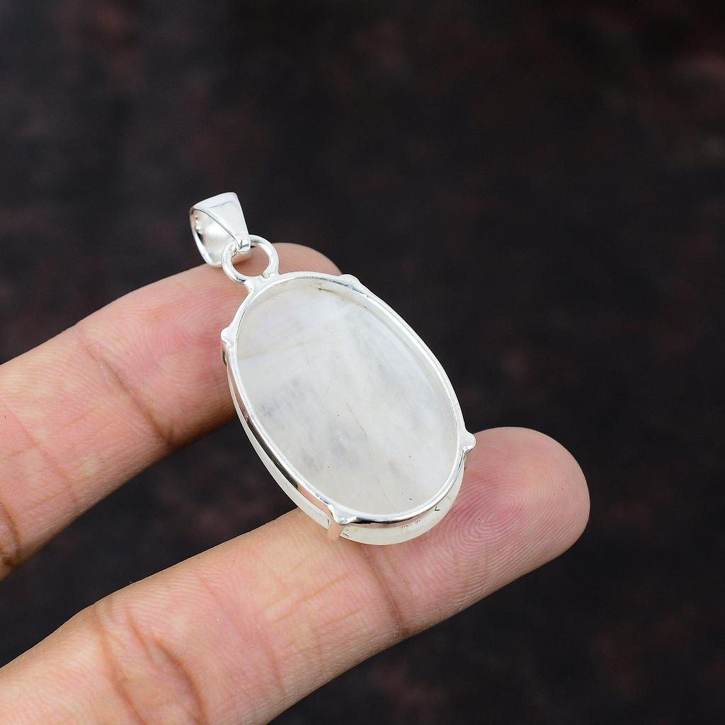 Regenbogen-Mondstein-Anhänger, handgefertigt, neuestes Design, Anhänger aus 925er Sterlingsilber, zierlicher Edelstein-Anhänger, Geschenk für Mädchen, wunderbarer Anhänger