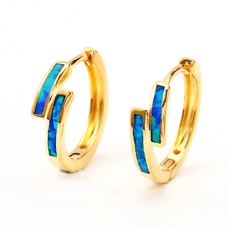 Wish simple style gold platinum dislocation blue and white opal circle ear buckle versatile earrings