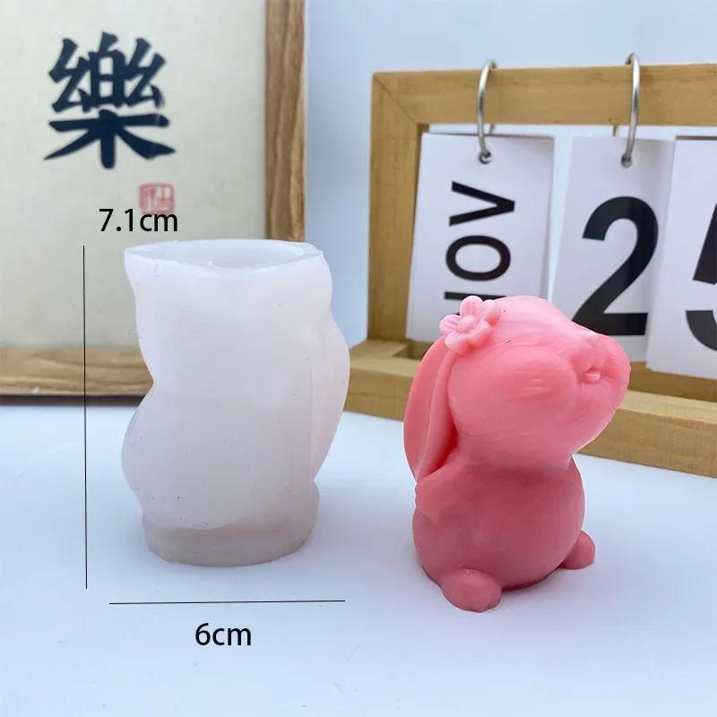 

2026 Flower-Wearing Rabbit Aromatherapy Candle Silicone Mold DIY Bunny Scented Plaster Diffuser Stone Home Decor