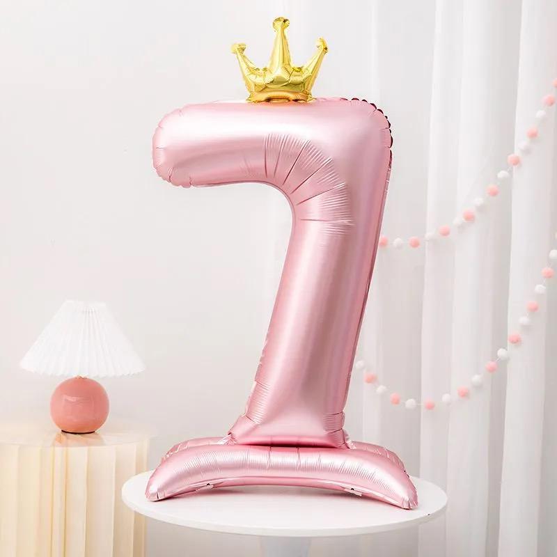 Gradient Color Crown Number Balloon Pillar, 32-40 Inch, First Birthday Party Decoration