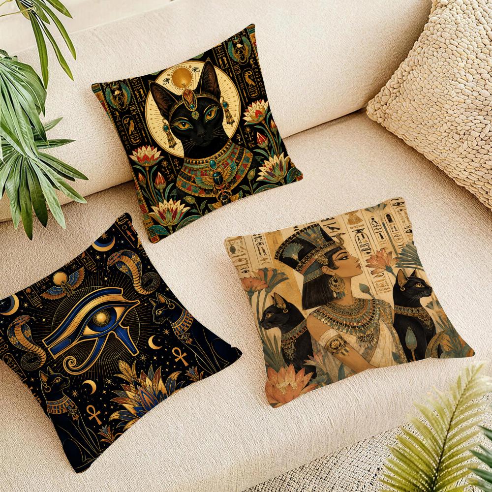 Design Ancient Egyptian Art Cushion Cover Durable Hypoallergenic Organic Linen Pillow Cover Short Size Washable Skin-Friendly