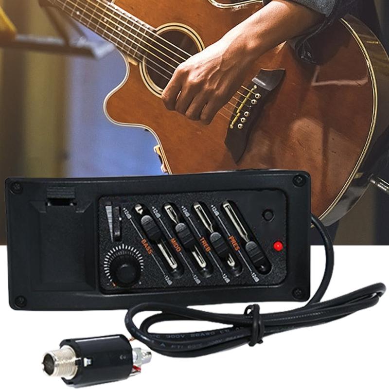 Guitar Pickup 4-Bands Acoustic Guitar Pickup Electric Guitar Equalizer Volumes Control Preamp Amplifier Equalizer Pickup
