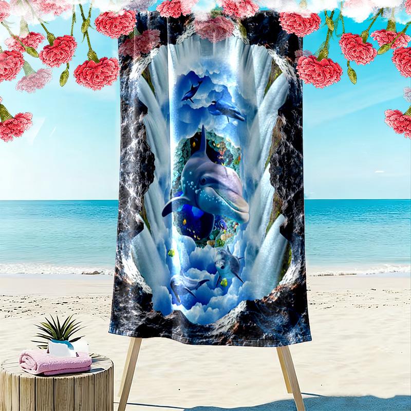 3D Ocean Animal Print Beach Towel, Large Soft Quick Dry Towel for Beach Camping Swimming
